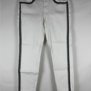 Lauren Ralph Lauren White Premier Skinny Cropped Jeans Black Side Tape Stripe 2P